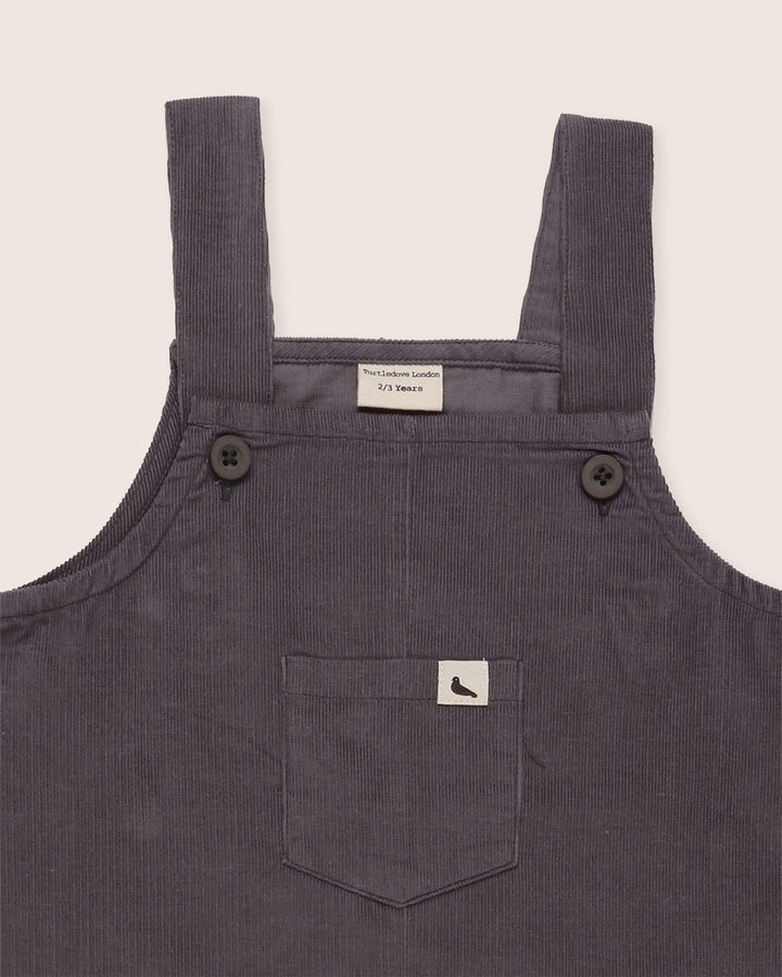 Midnight Charcoal Plain Cord Dungarees