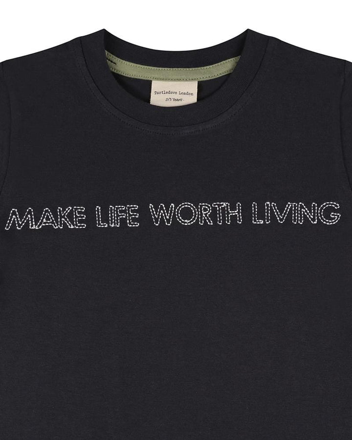 Living Life Embroidered T Charcoal - Turtledovelondon