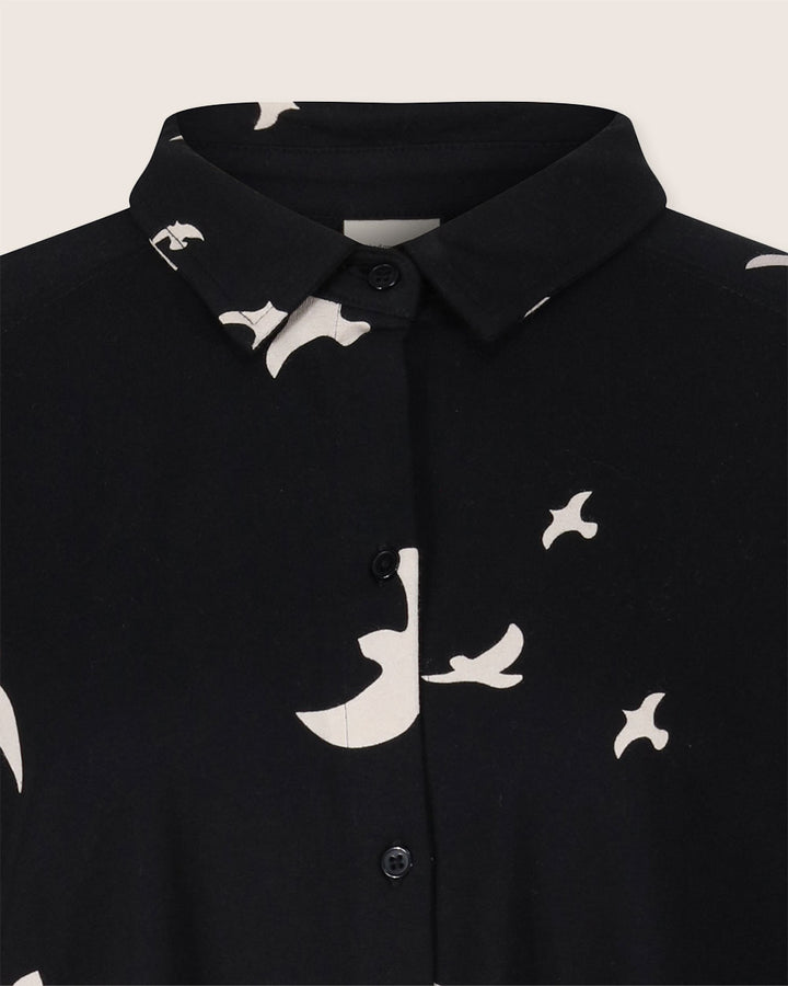 Bird print shirt dress