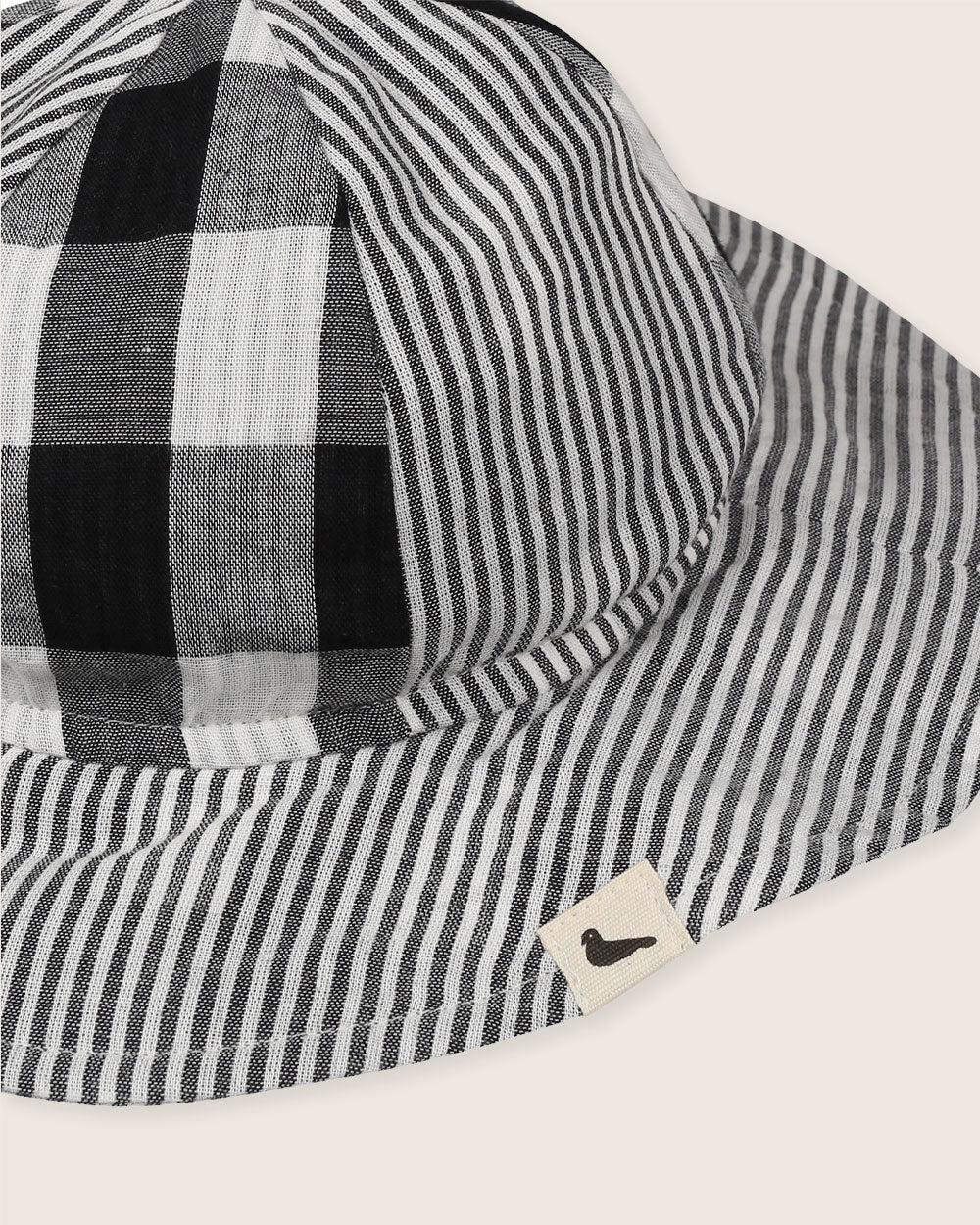 Check and stripe organic cotton baby hat