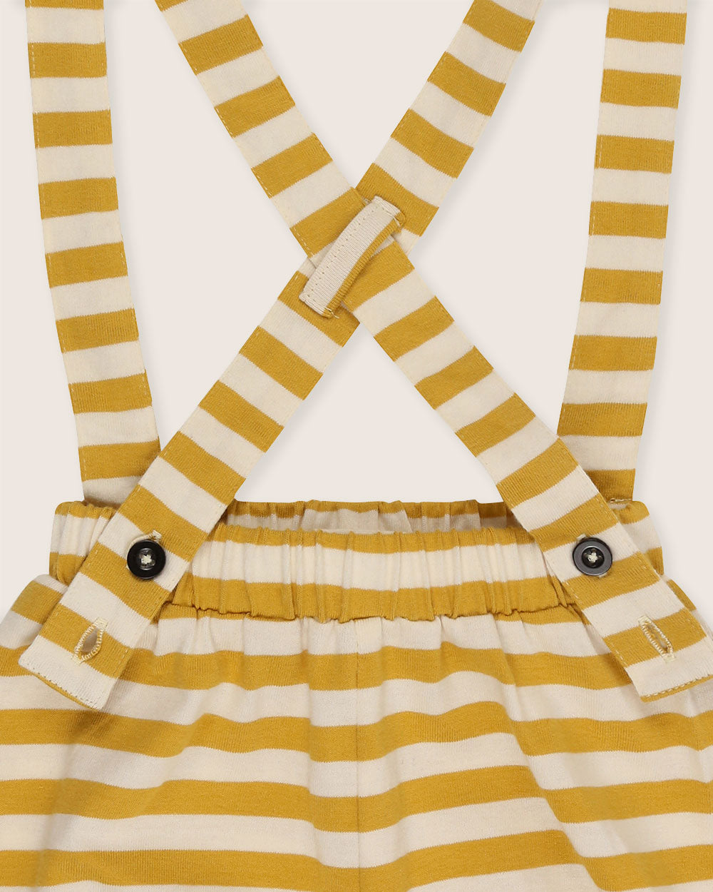 Sustainable stripe baby pants with braces