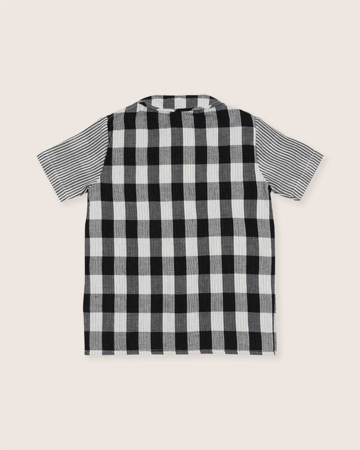 Check and stripe organic cotton woven kids shirt